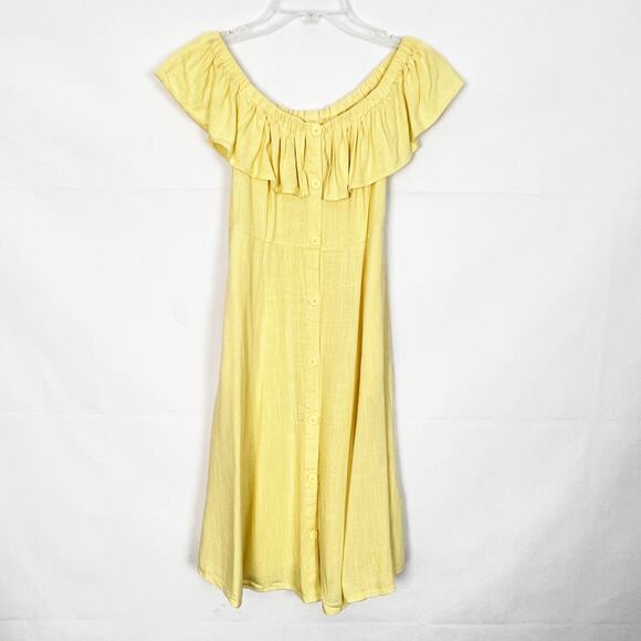 Forever 21 Linen Blend Off-Shoulder Button Down Dress - Picture 1 of 13